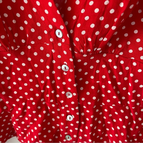 Free People Red White Retro Polka Dot Long Sleeve Love Street Top 37629 - Picture 4 of 10
